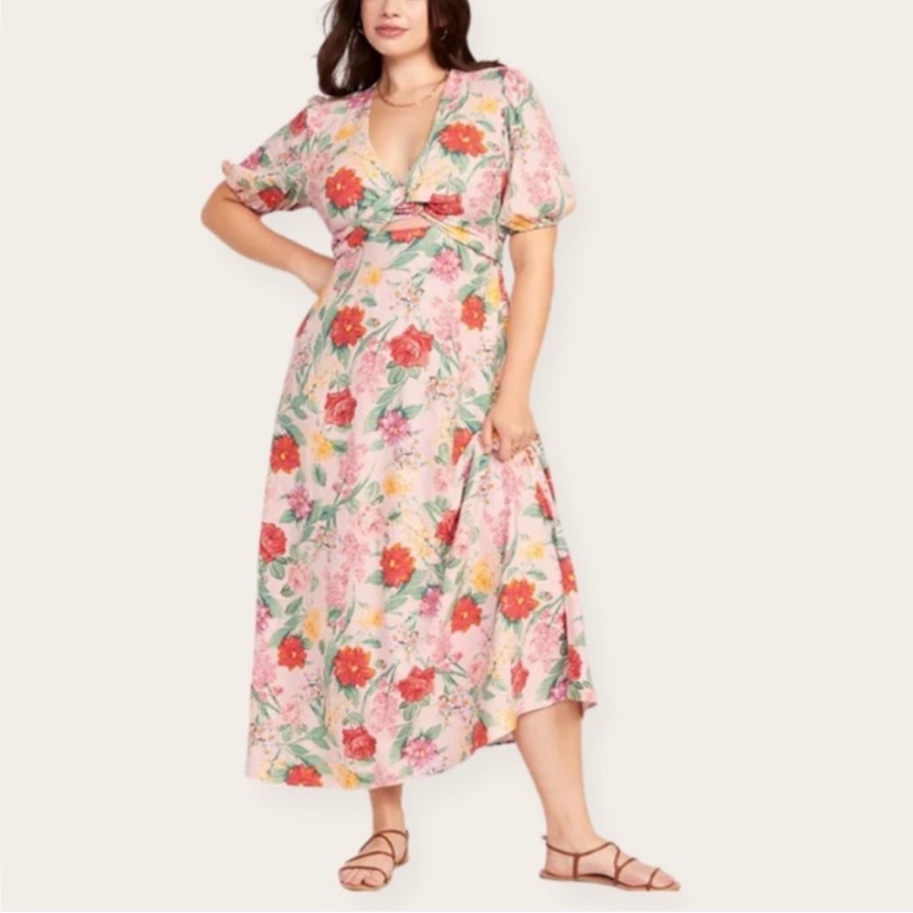 OLD NAVY Sz3X- Linen Twist Maxi Dress Tie Waist with Bow